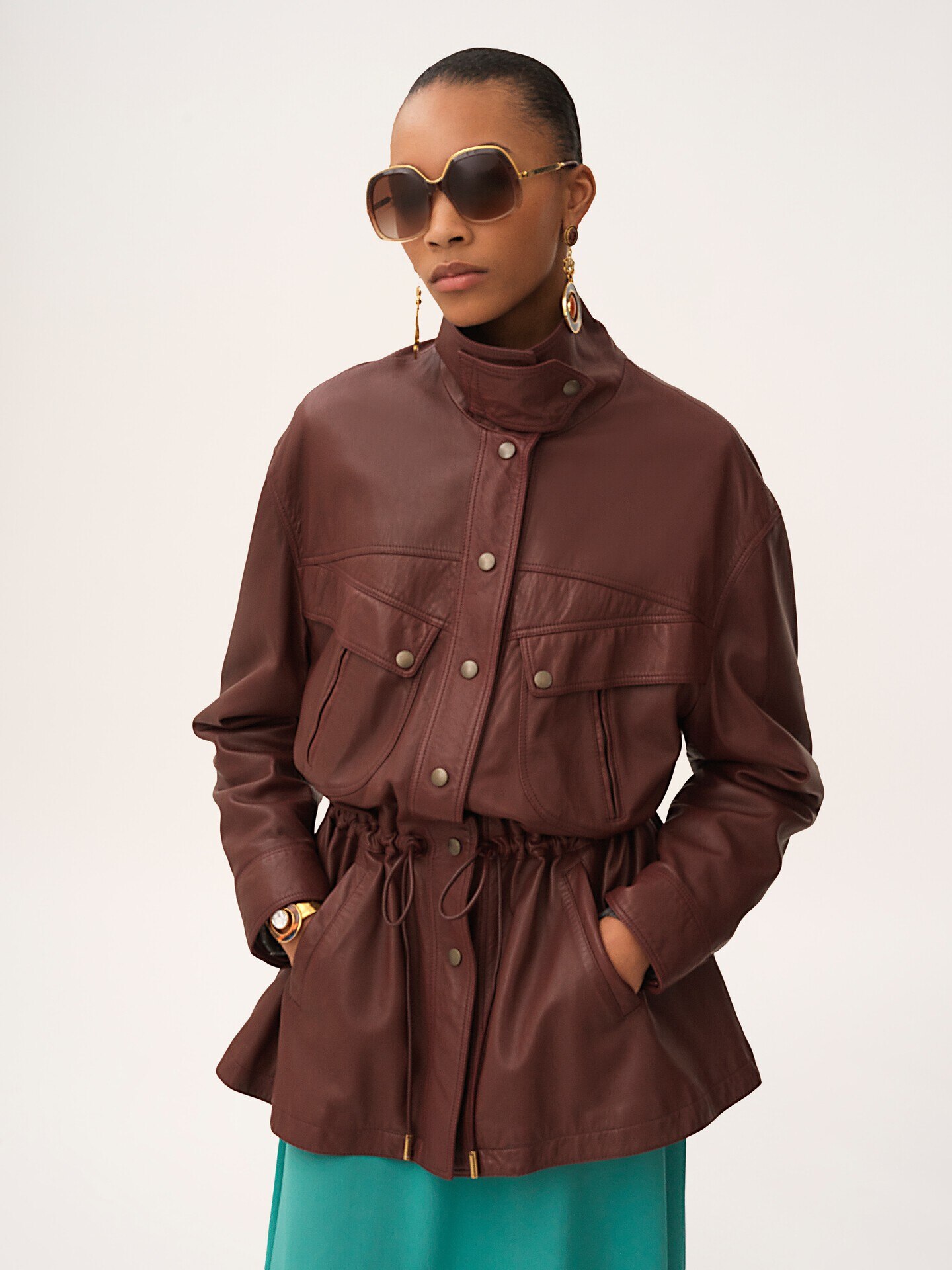 High-neck parka in leather - 4