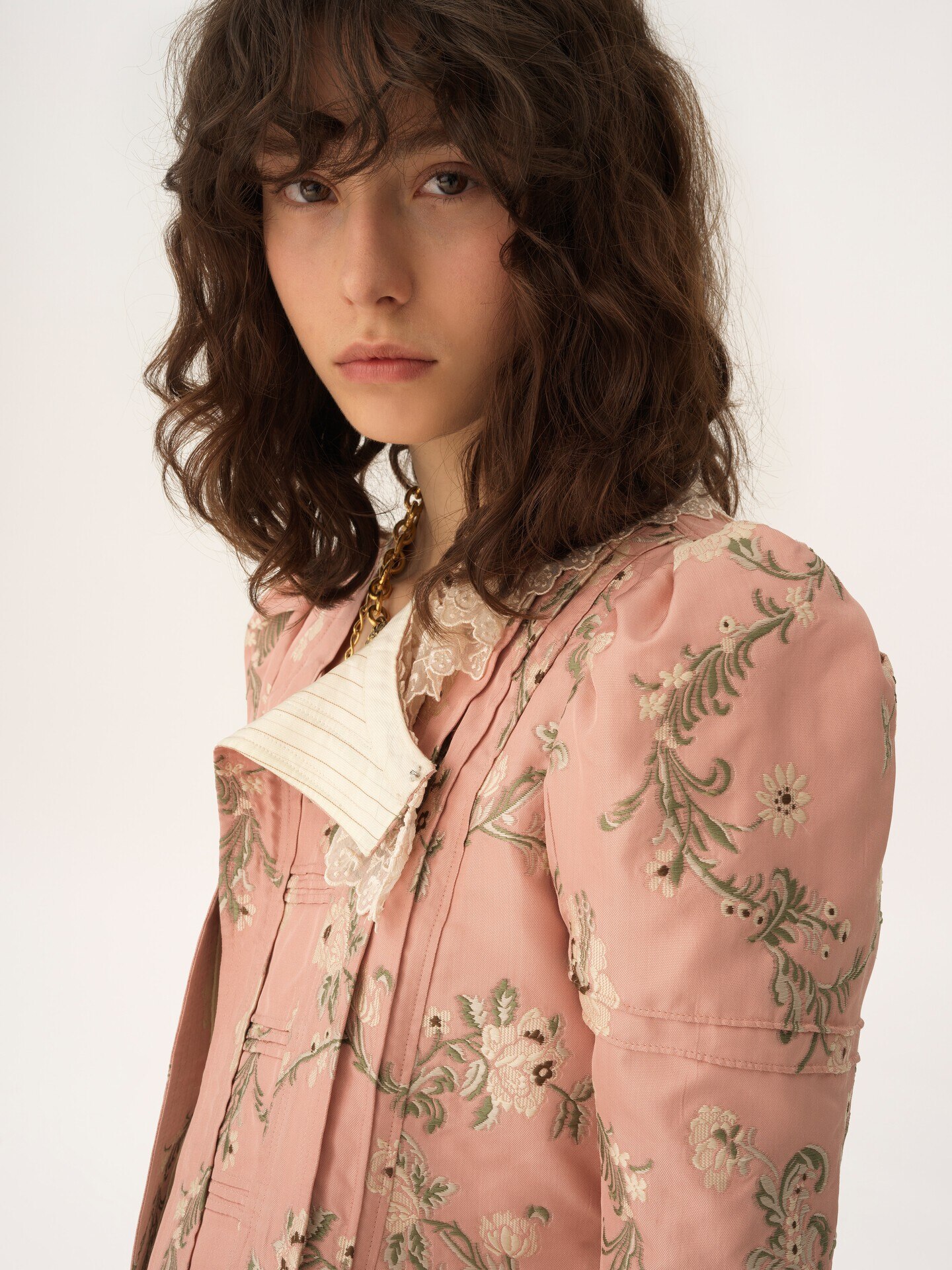 Fitted jacket in taffeta jacquard & lace - 7