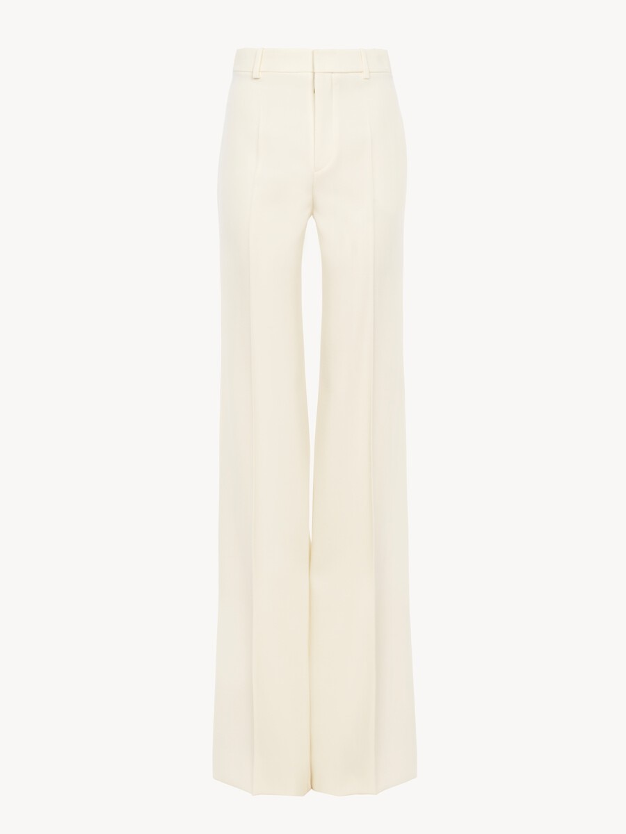 High-rise flared pants in wool grain de poudre - 1