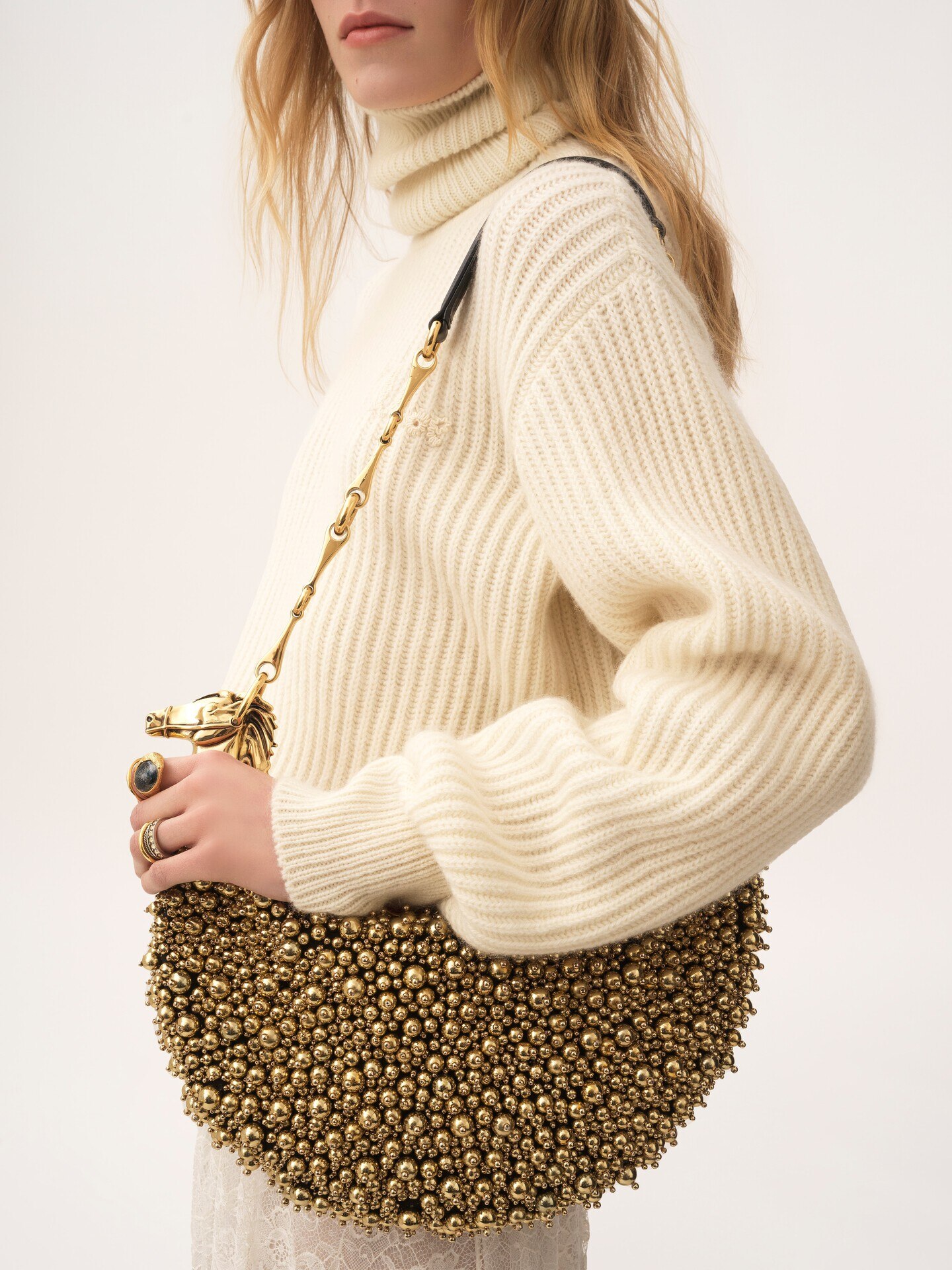 Chain Horse shoulder bag in beaded suede leather - 3