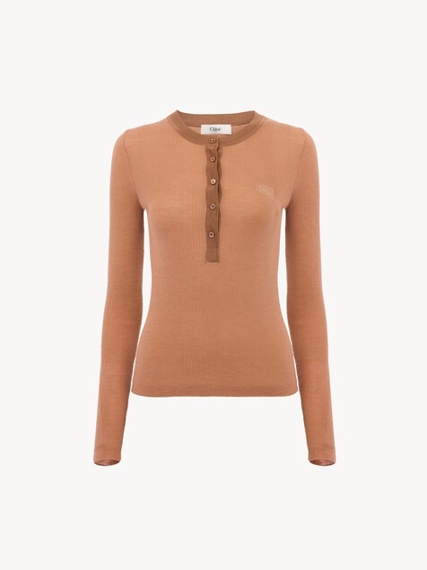 Henley shirt in superfine wool knit