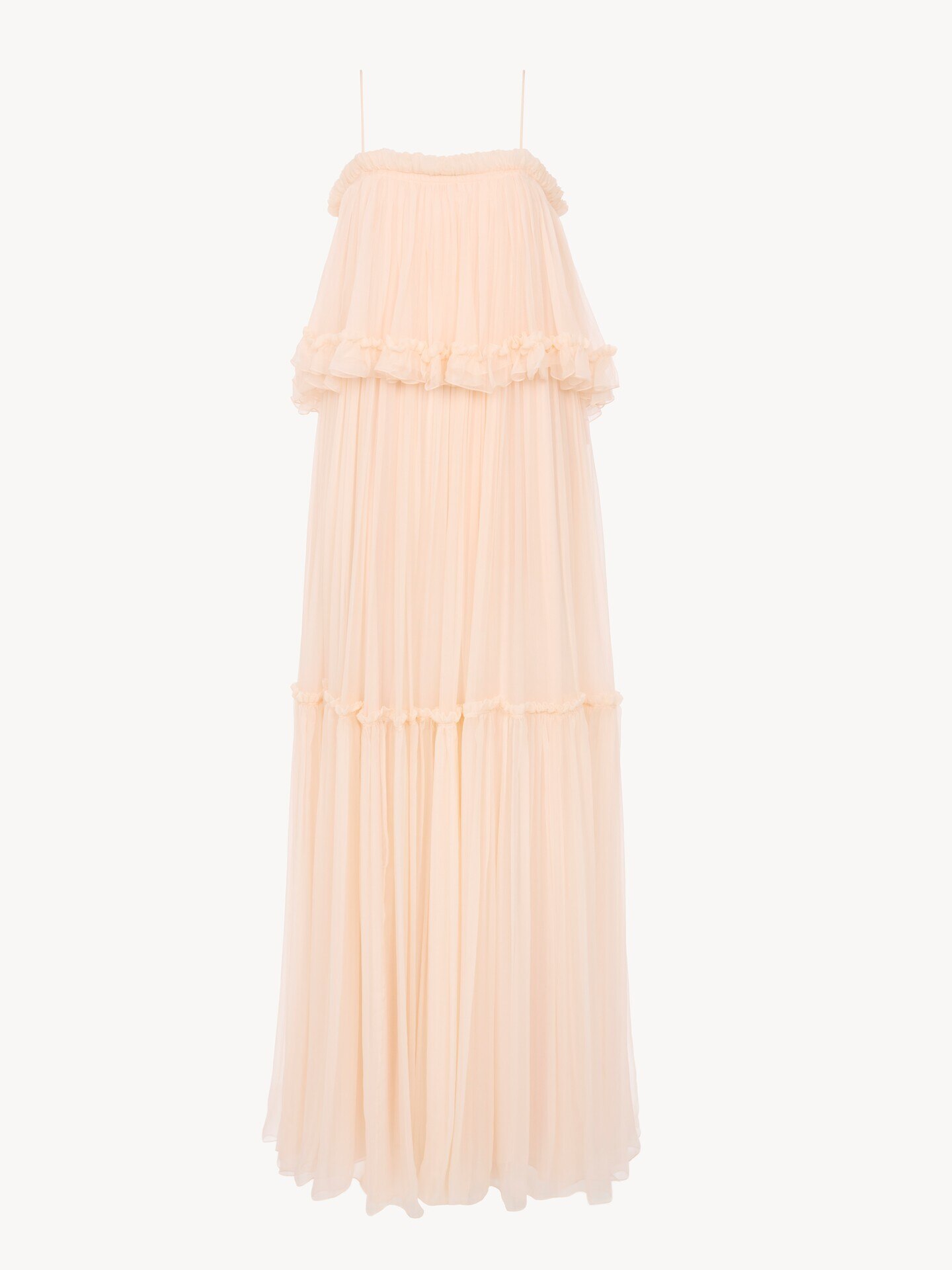 Thin-strap long dress in silk mousseline - 1