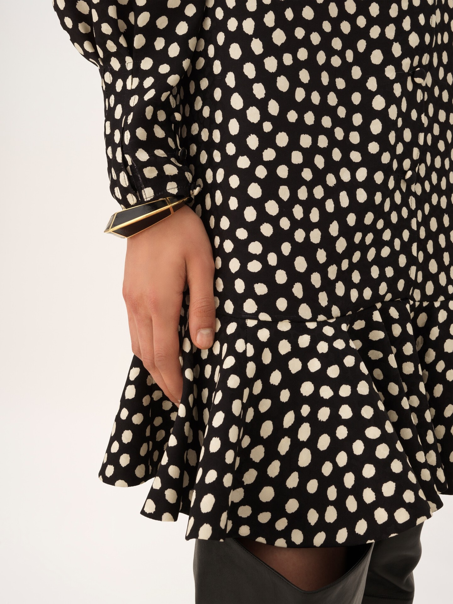 Long-sleeve mini dress in silk jacquard - 6