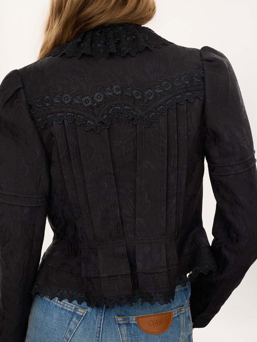 Fitted jacket in silk-blend jacquard & lace - 8