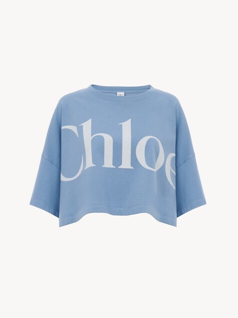 Cropped boxy logo T-shirt in cotton jersey