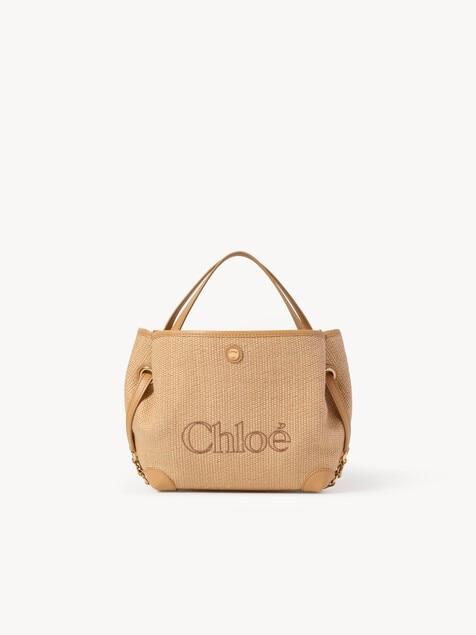 Bolso de doble asa Chlo&eacute; Clover peque&ntilde;o de fibras de efecto rafia