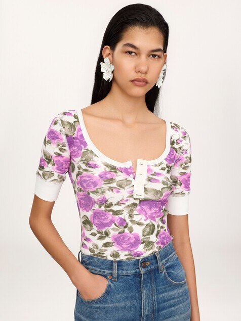 Short-sleeve Henley shirt in cotton jersey