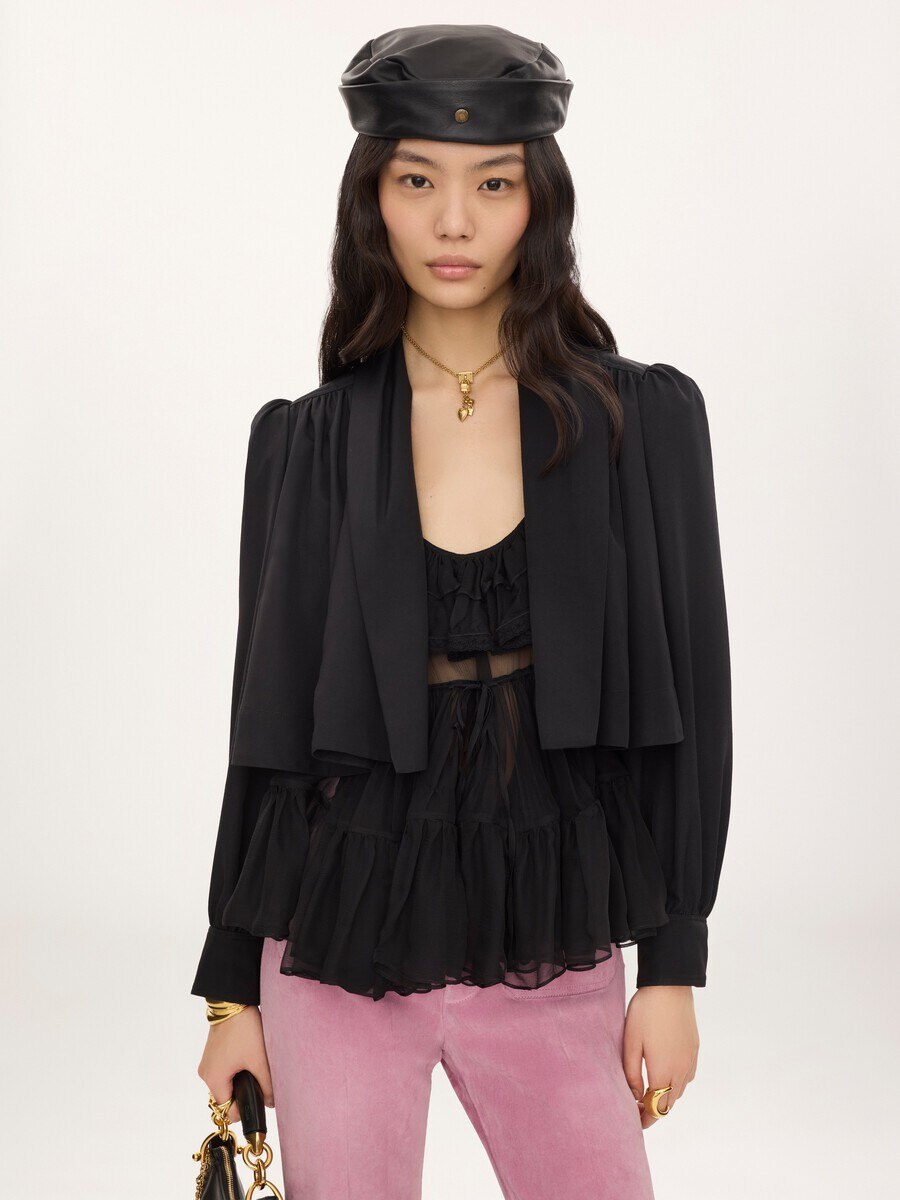Gathered cropped jacket in washed viscose faille - 4