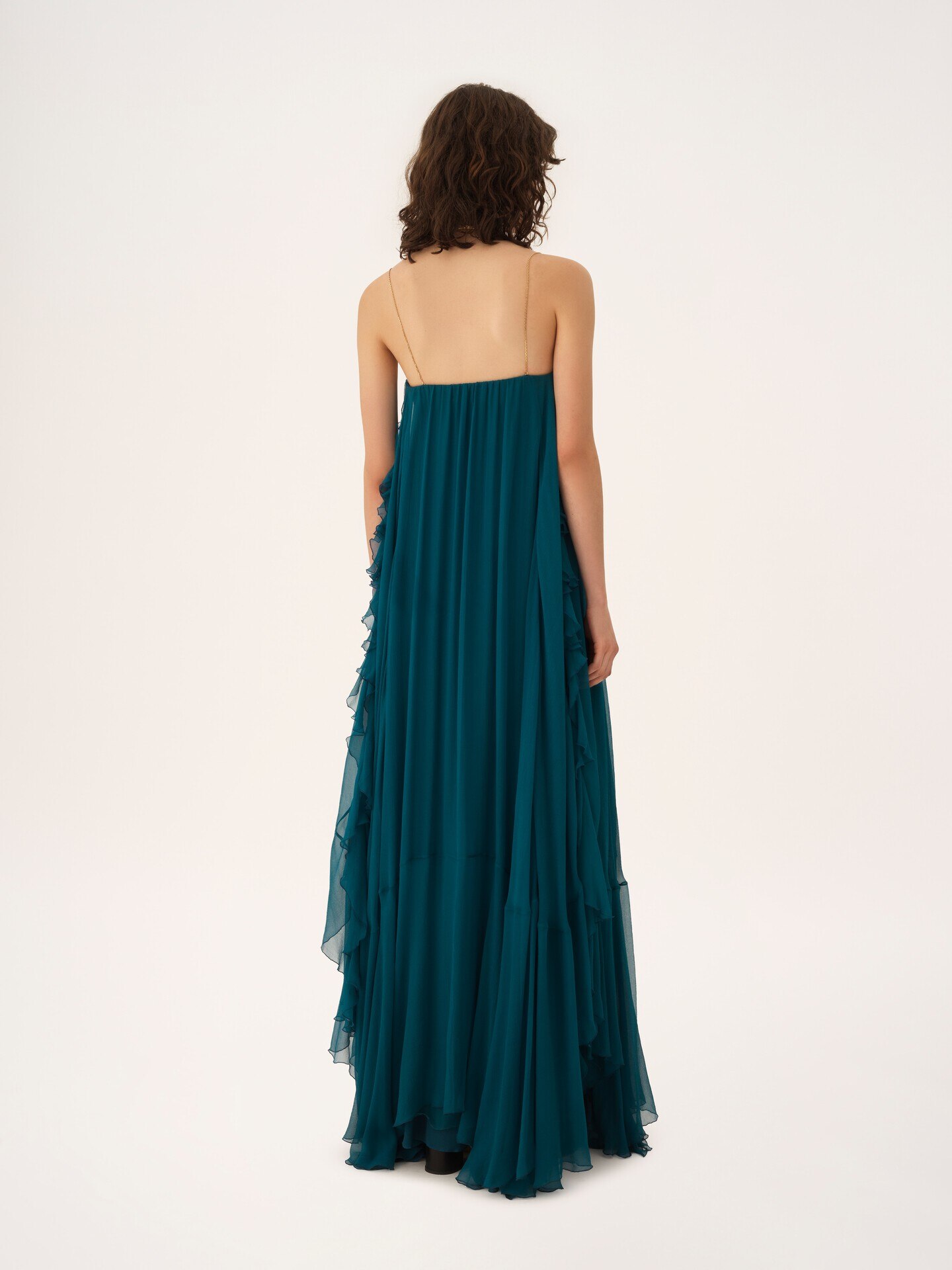 Sleeveless long dress in silk mousseline - 5
