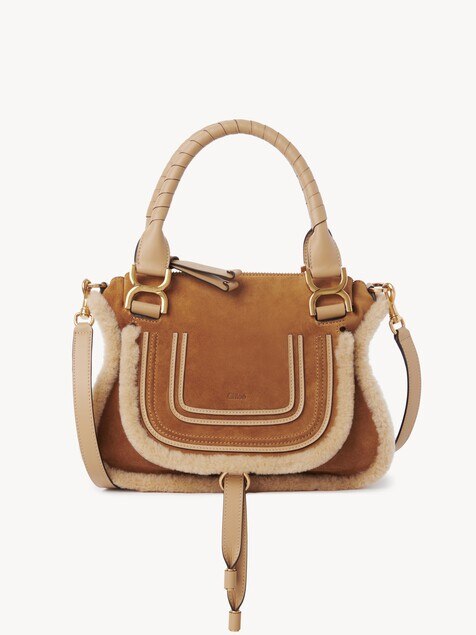 Small Marcie bag in suede leather & shearling