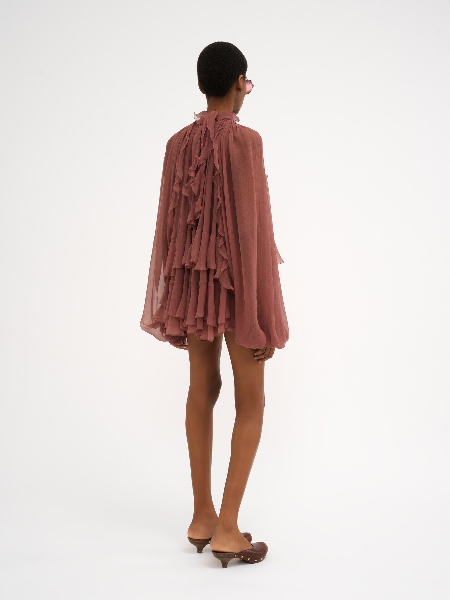 Mini cape dress in silk mousseline - 4