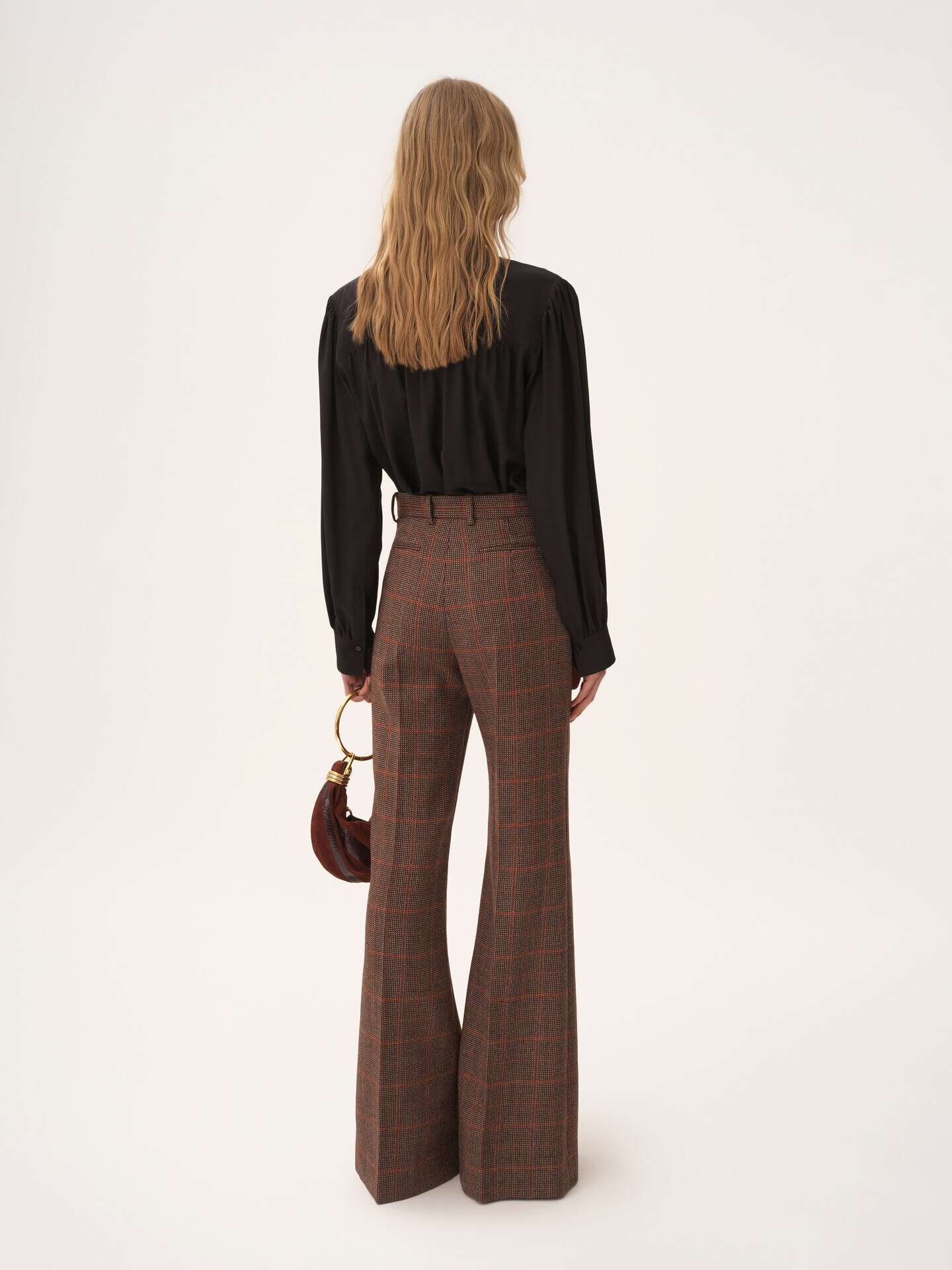 High-rise flared trousers in wool check - 5