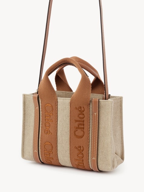 Mini Woody tote bag in linen