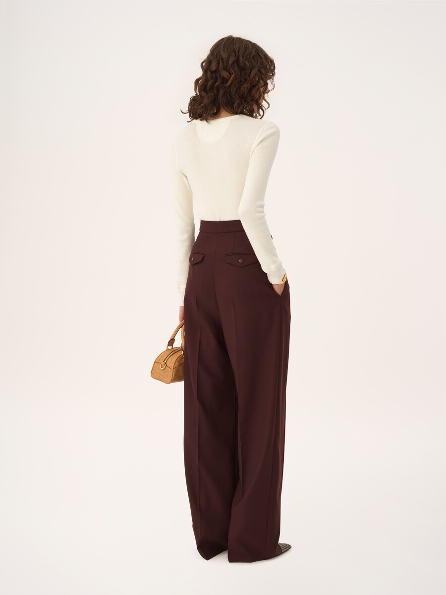 High-rise gathered pants in wool gabardine - 5