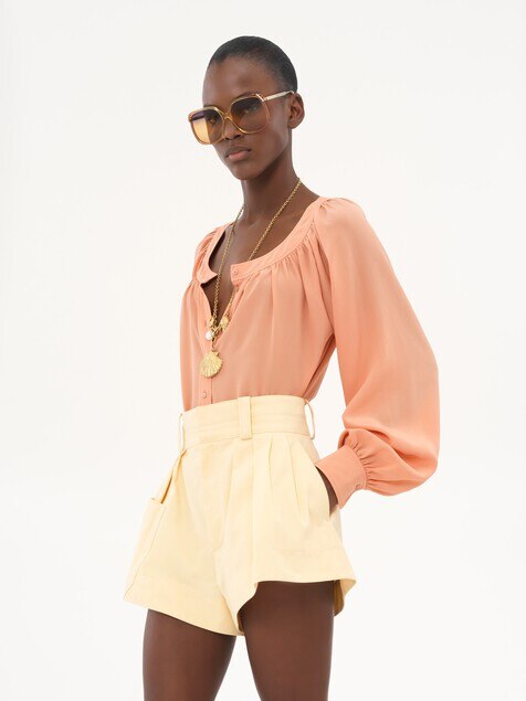 Scoop-neck blouse in crêpe de chine