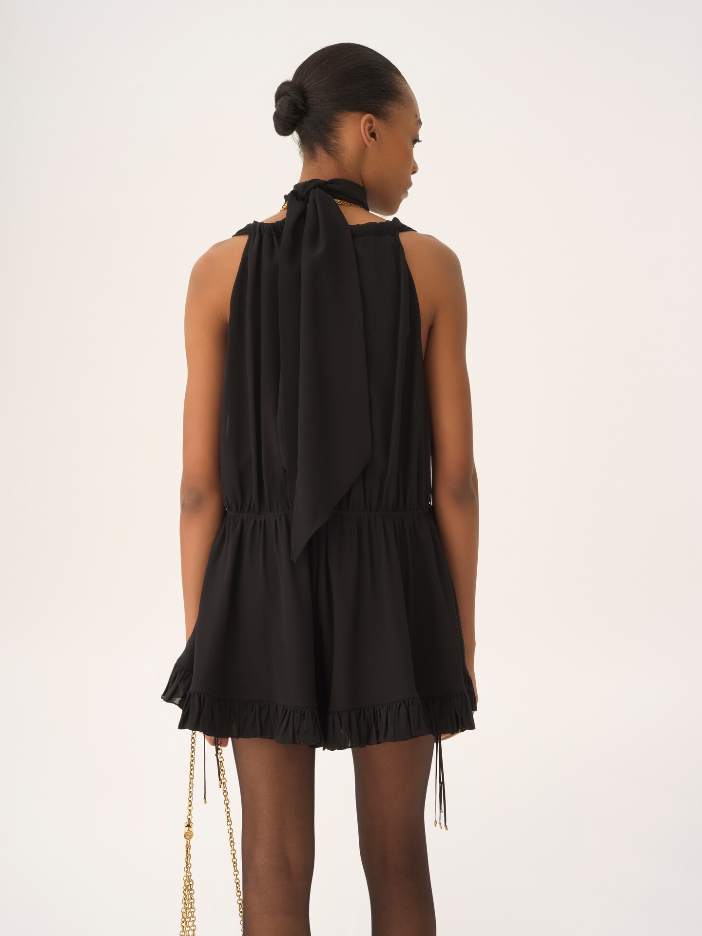 Mono con cuello en V de georgette de seda - 5