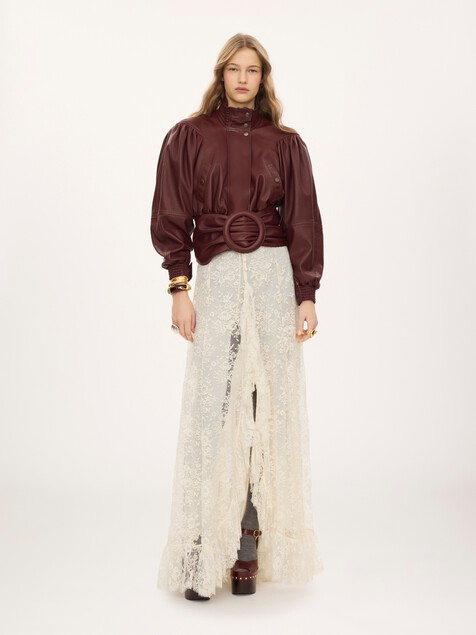 Cropped scarf jacket in leather