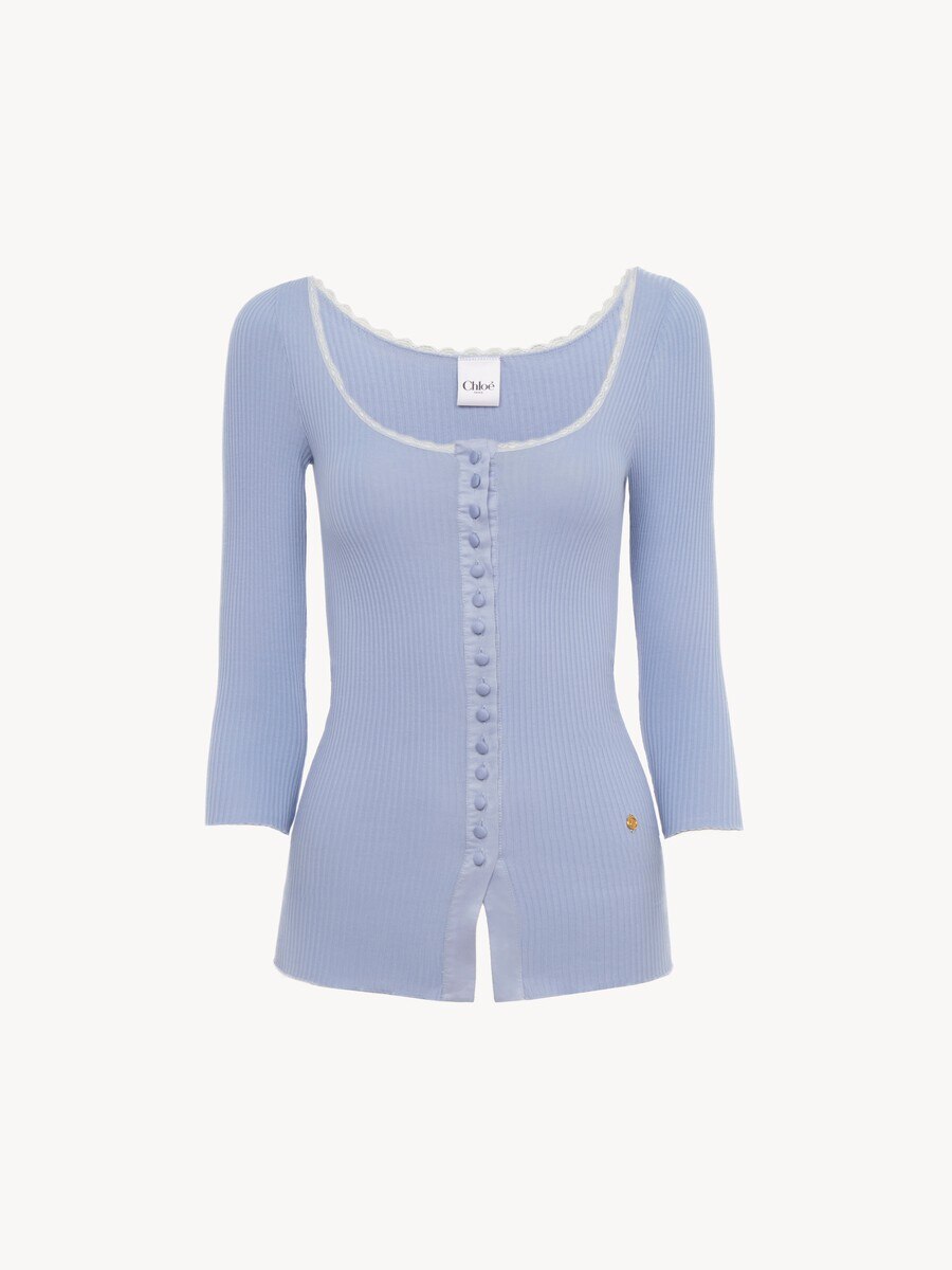 Scoop-neck fitted cardigan in cotton - 1