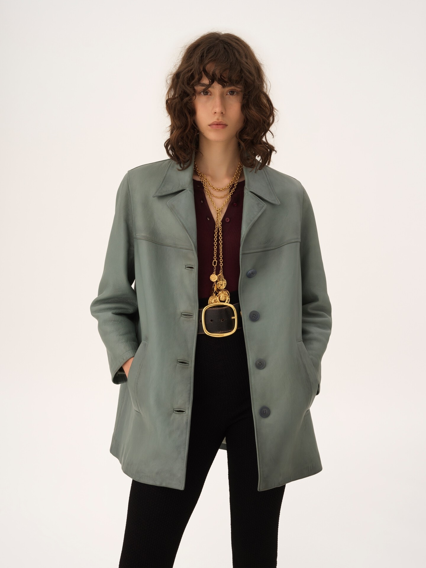 Single-breasted long jacket in leather - 4