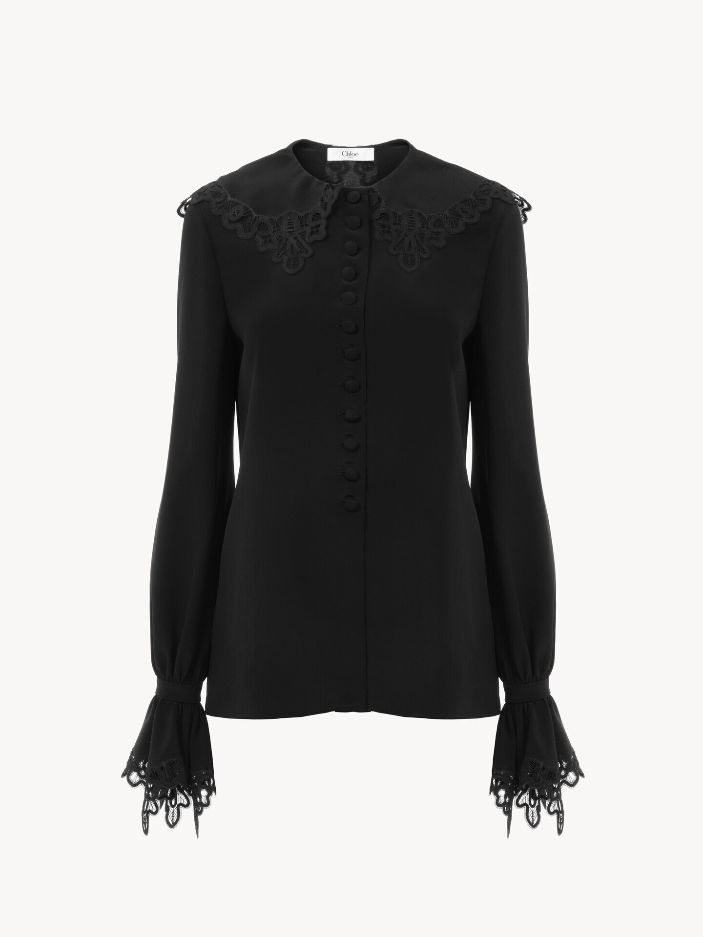 Blusa fluida de crep&eacute; de seda china con encaje - 2