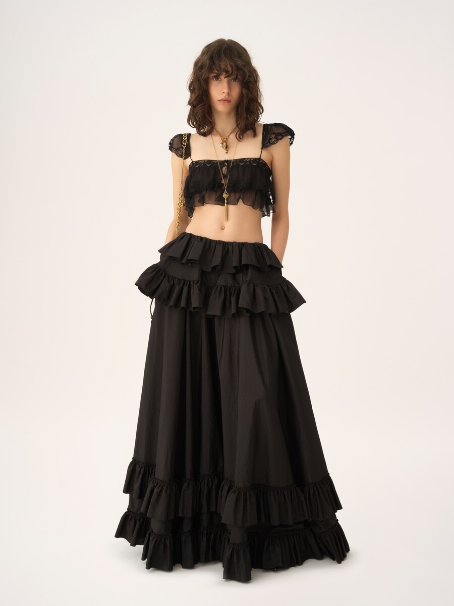 Ruffled bralette in silk mousseline & lace - 3