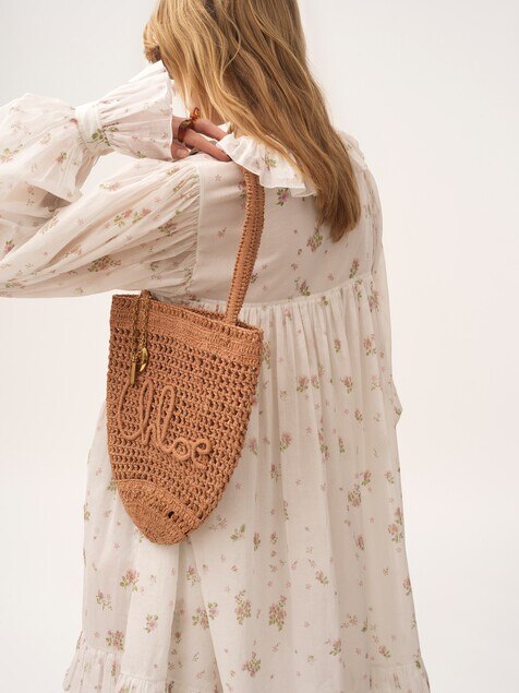 Bolso tote peque&ntilde;o Summer Banana de rafia