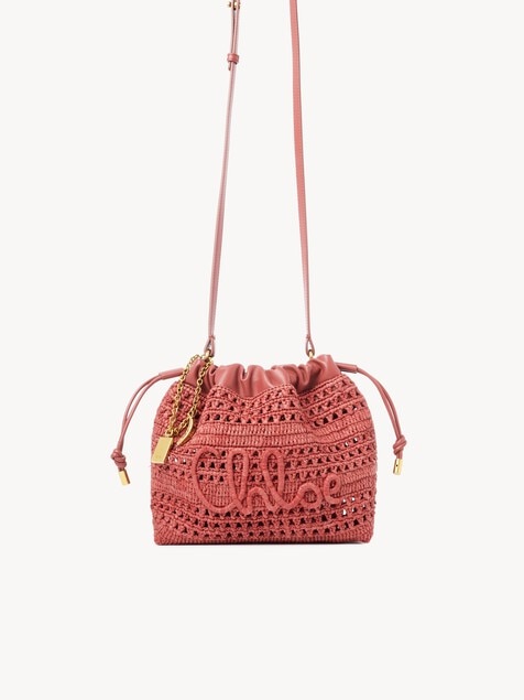 Mini Summer Banana drawstring shoulder bag in raffia