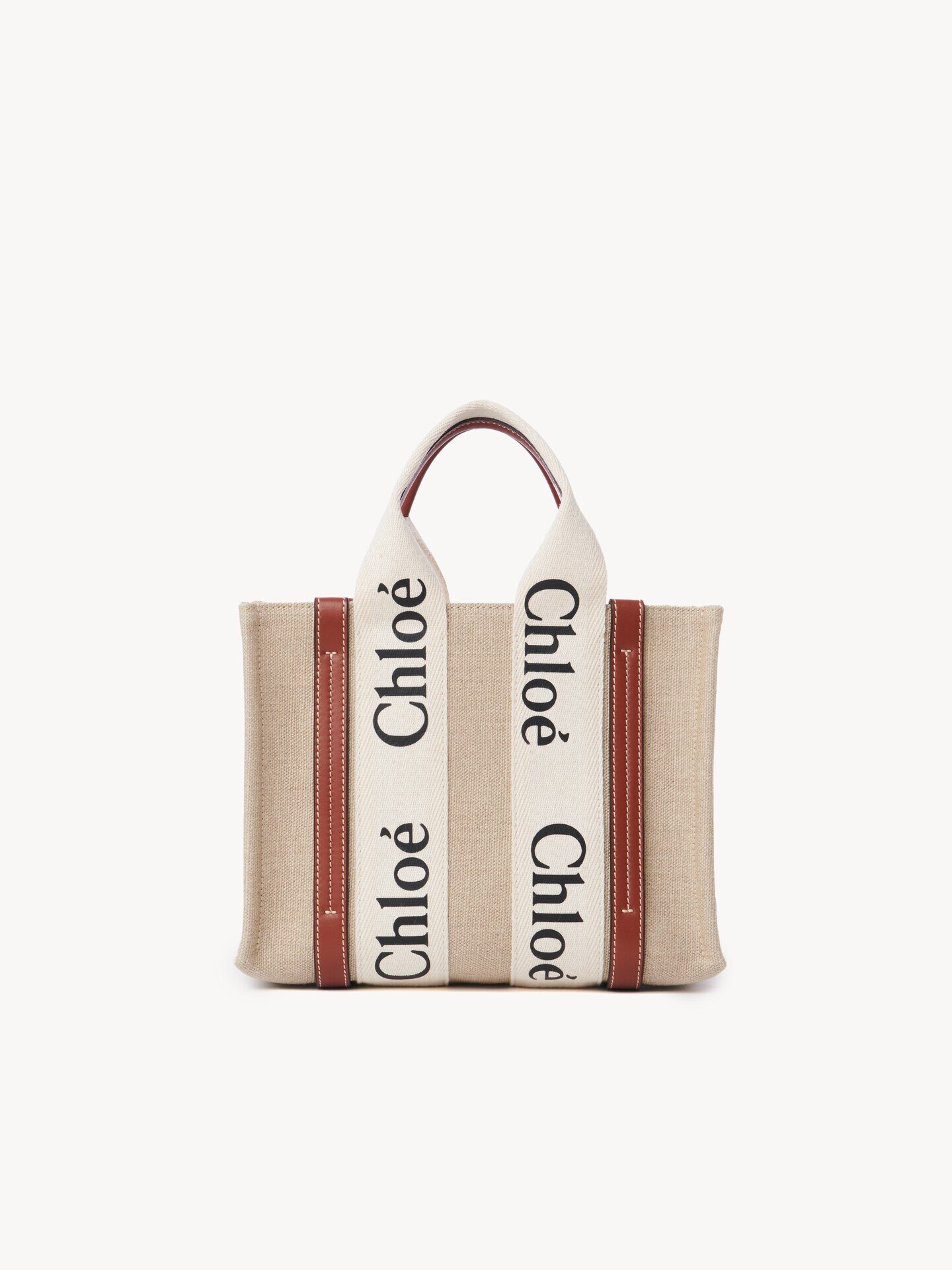 Small Woody tote bag in linen - 7
