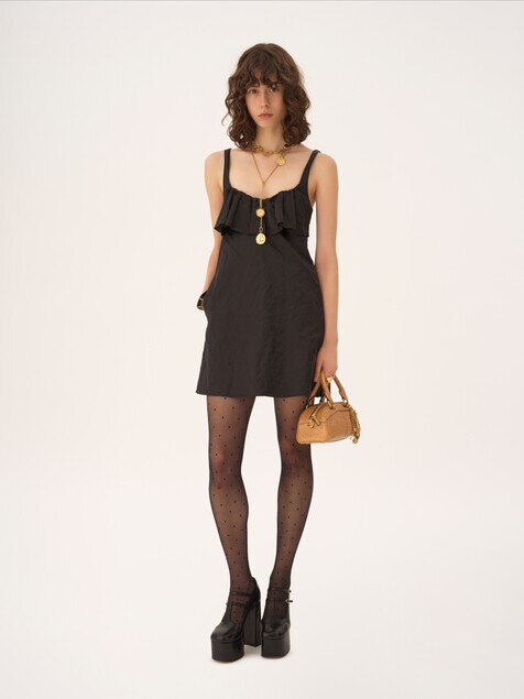 Sleeveless mini dress in washed technical satin