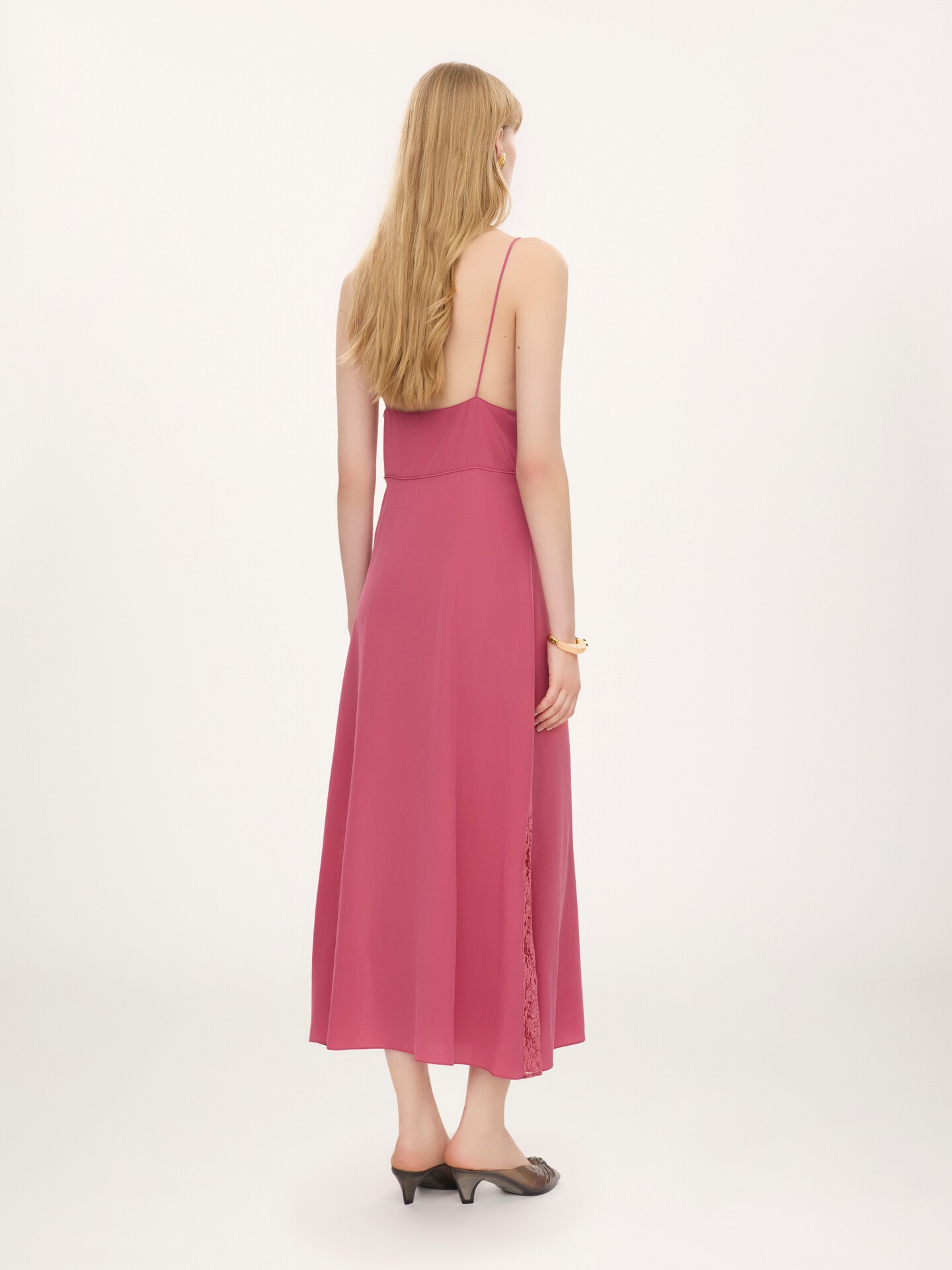 Long lingerie dress in cr&ecirc;pe de chine & lace - 5