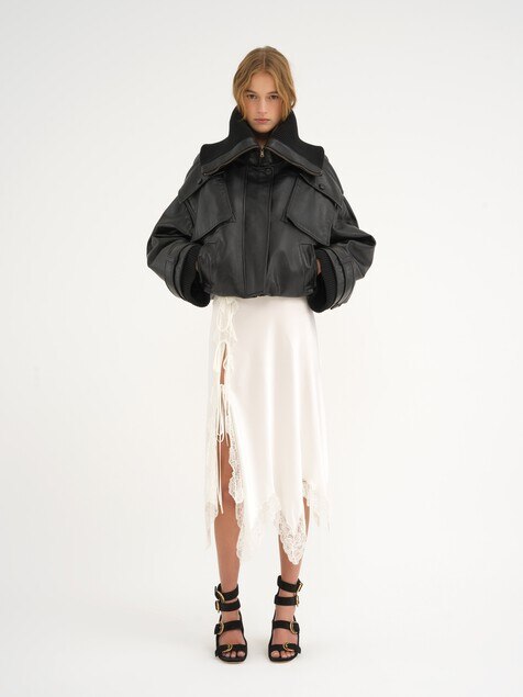 Short bomber jacket in soft leather