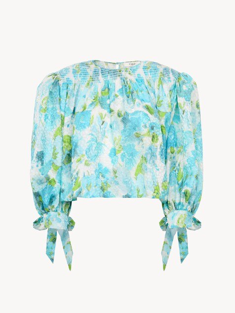 Gathered cropped top in silk jacquard