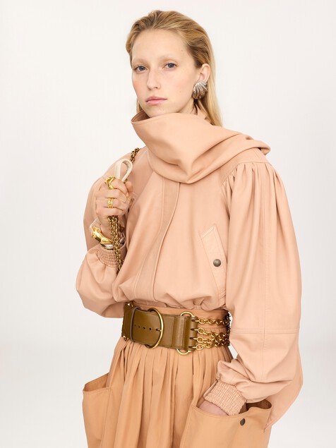Cropped scarf jacket in leather