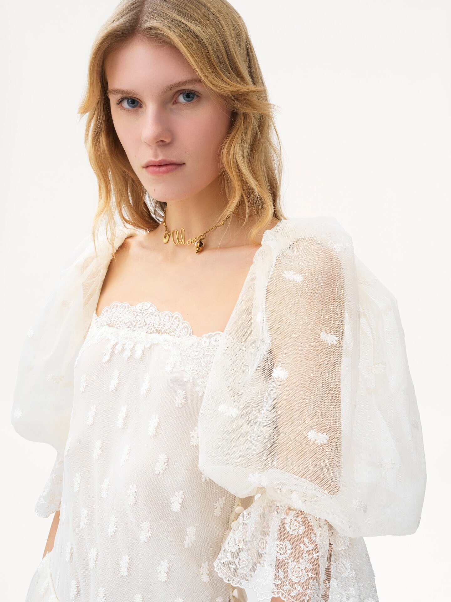 Square-neck top in embroidered lace - 6