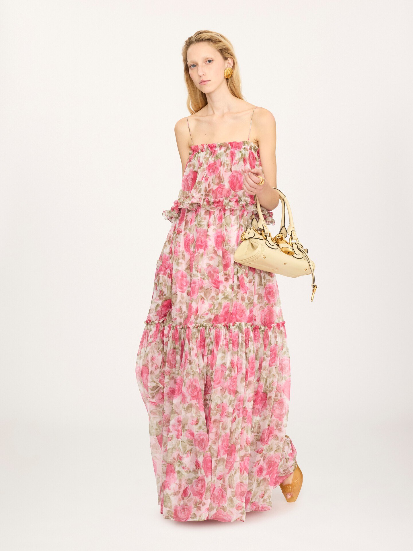 Thin-strap long dress in silk mousseline - 3
