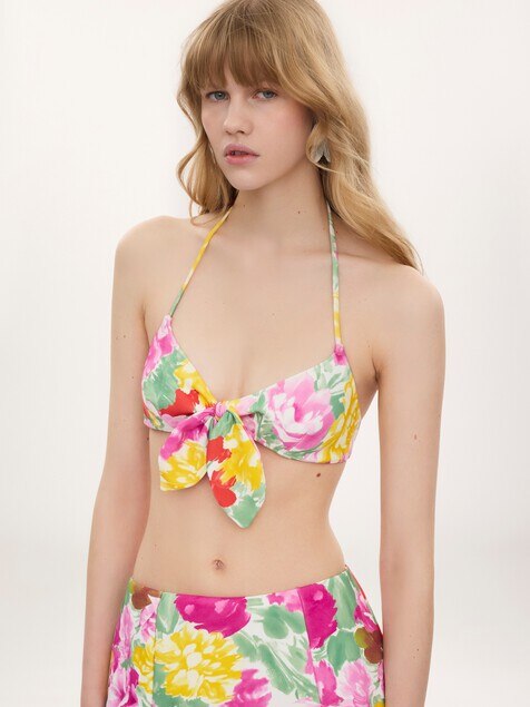 Garden-print bikini top