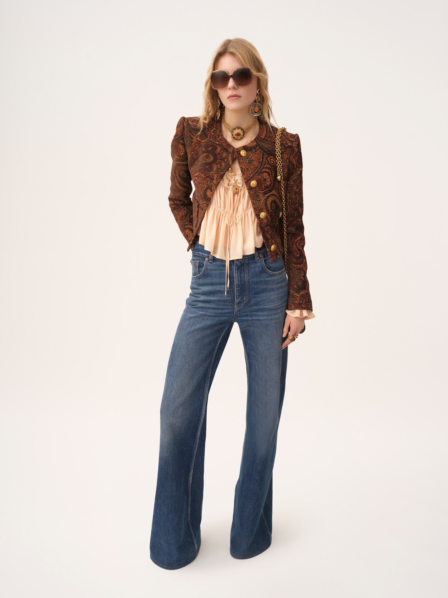 Scoop-neck cropped top in silk georgette & lace - 3