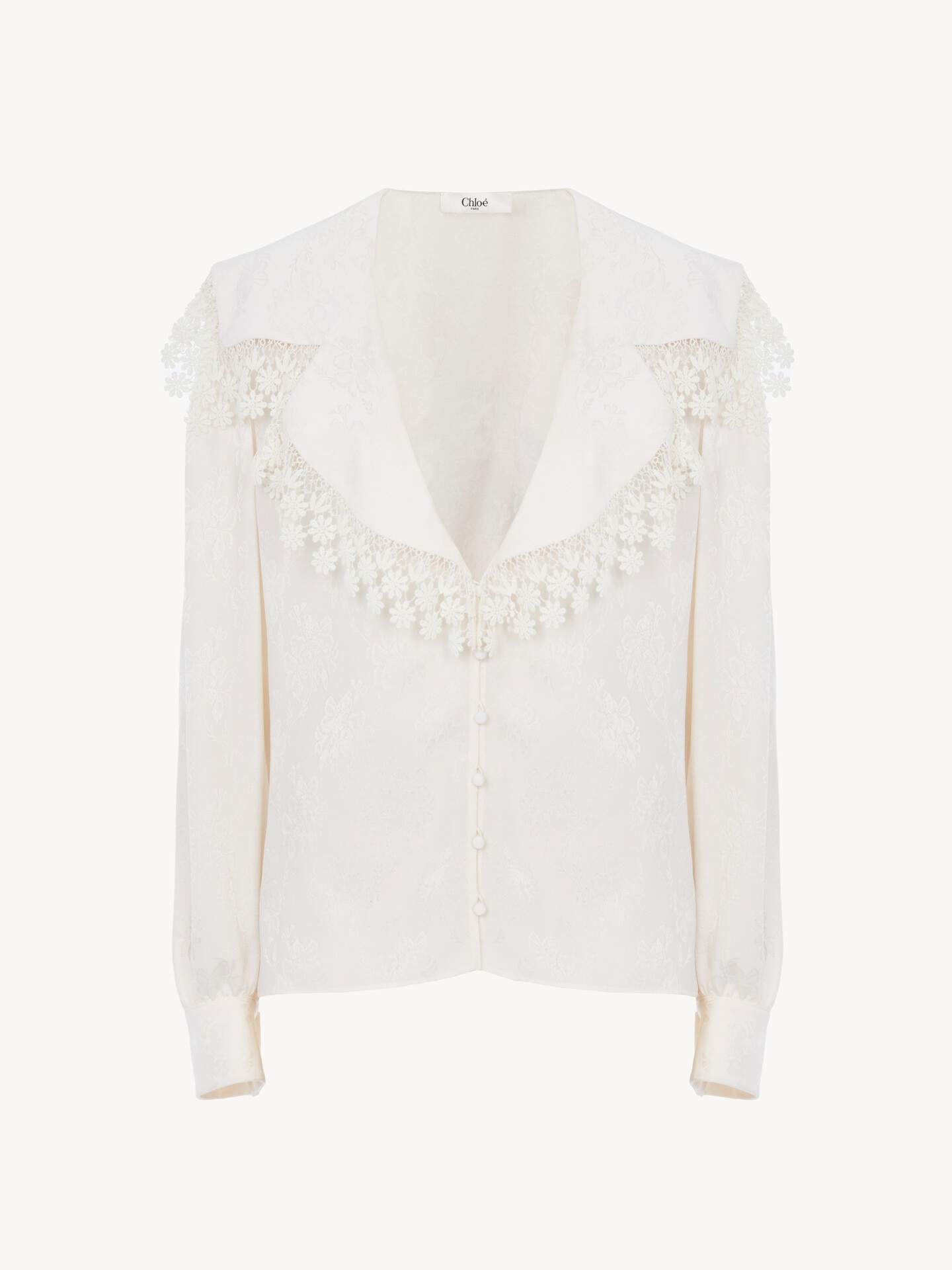 Maxi-collar blouse in silk jacquard & lace - 2
