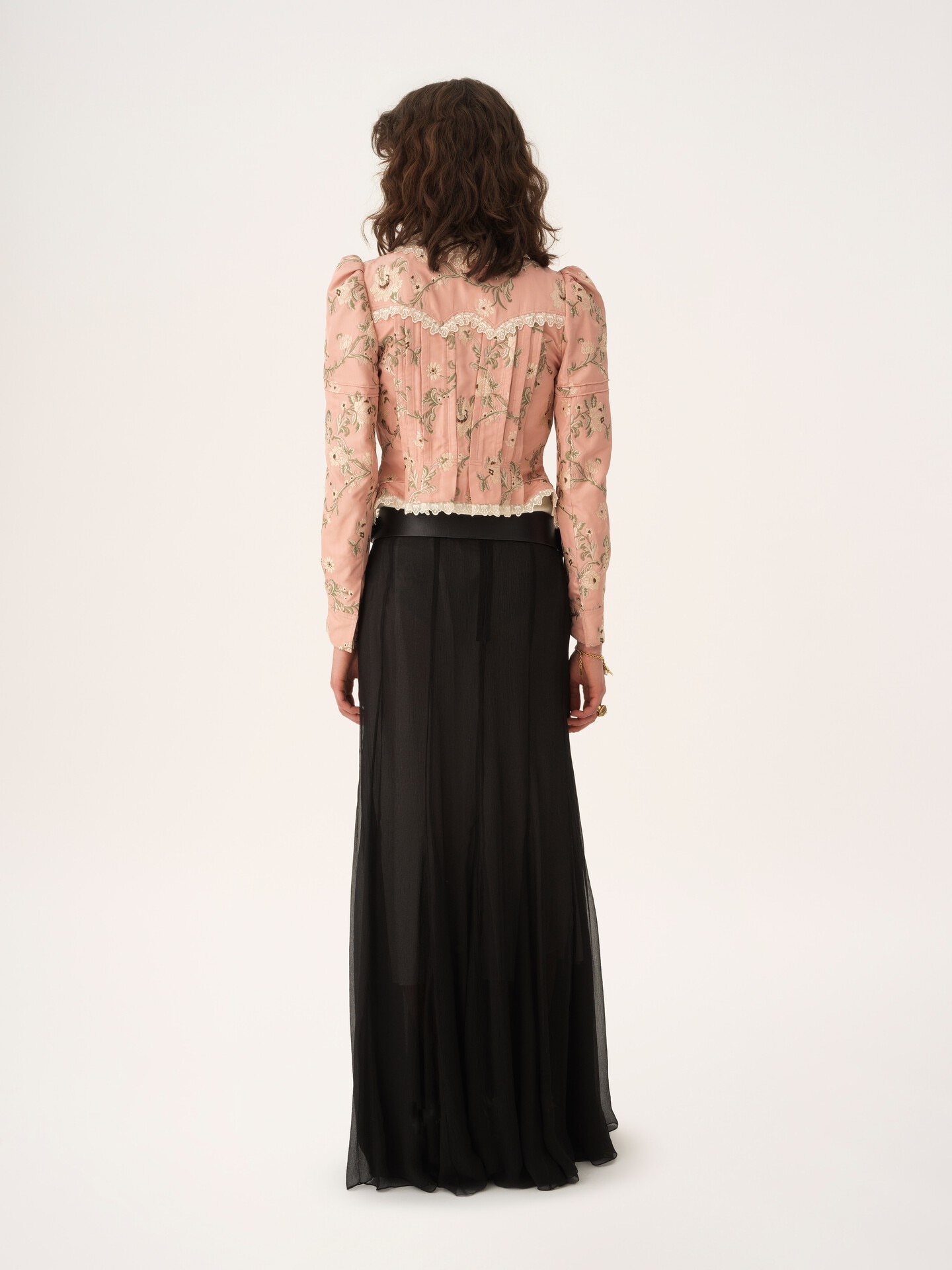 Fitted jacket in taffeta jacquard & lace - 7