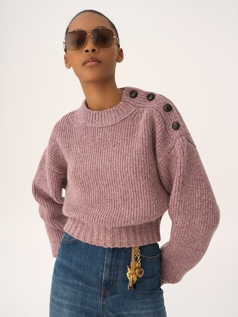 Jersey cropped de cuello cerrado de punto de lana merina