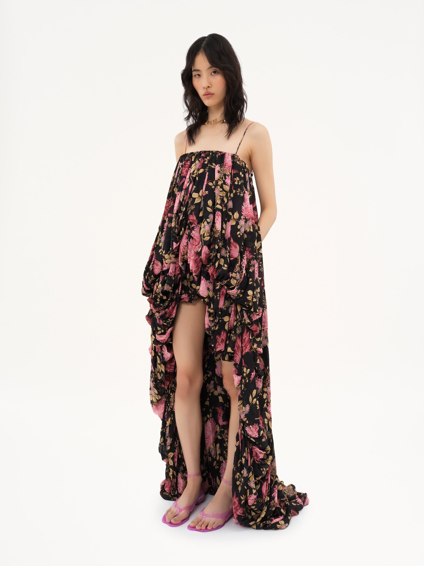 High-low sleeveless jumpsuit in silk charmeuse - 4