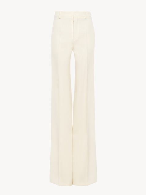 Pantalones acampanados de talle alto de lana grain de poudre
