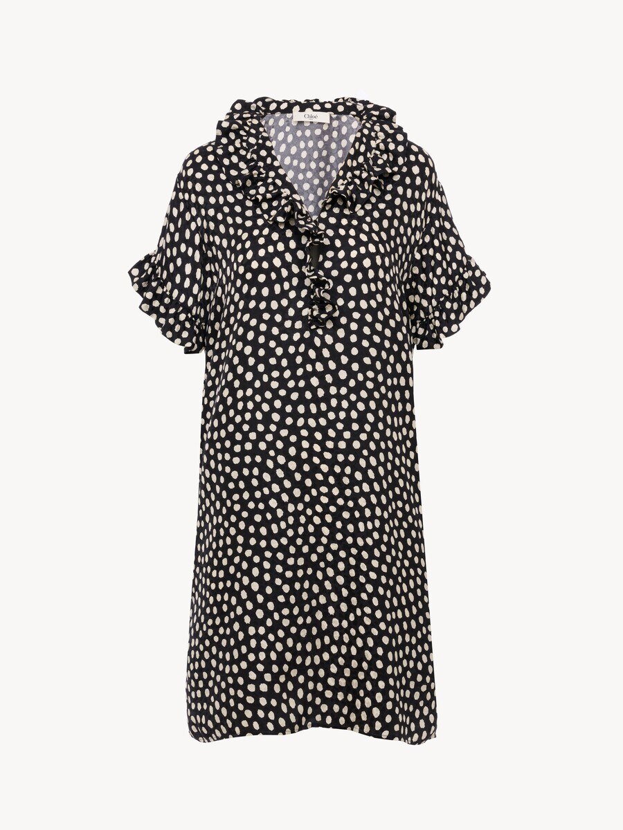 Short-sleeve mini dress in silk jacquard - 2
