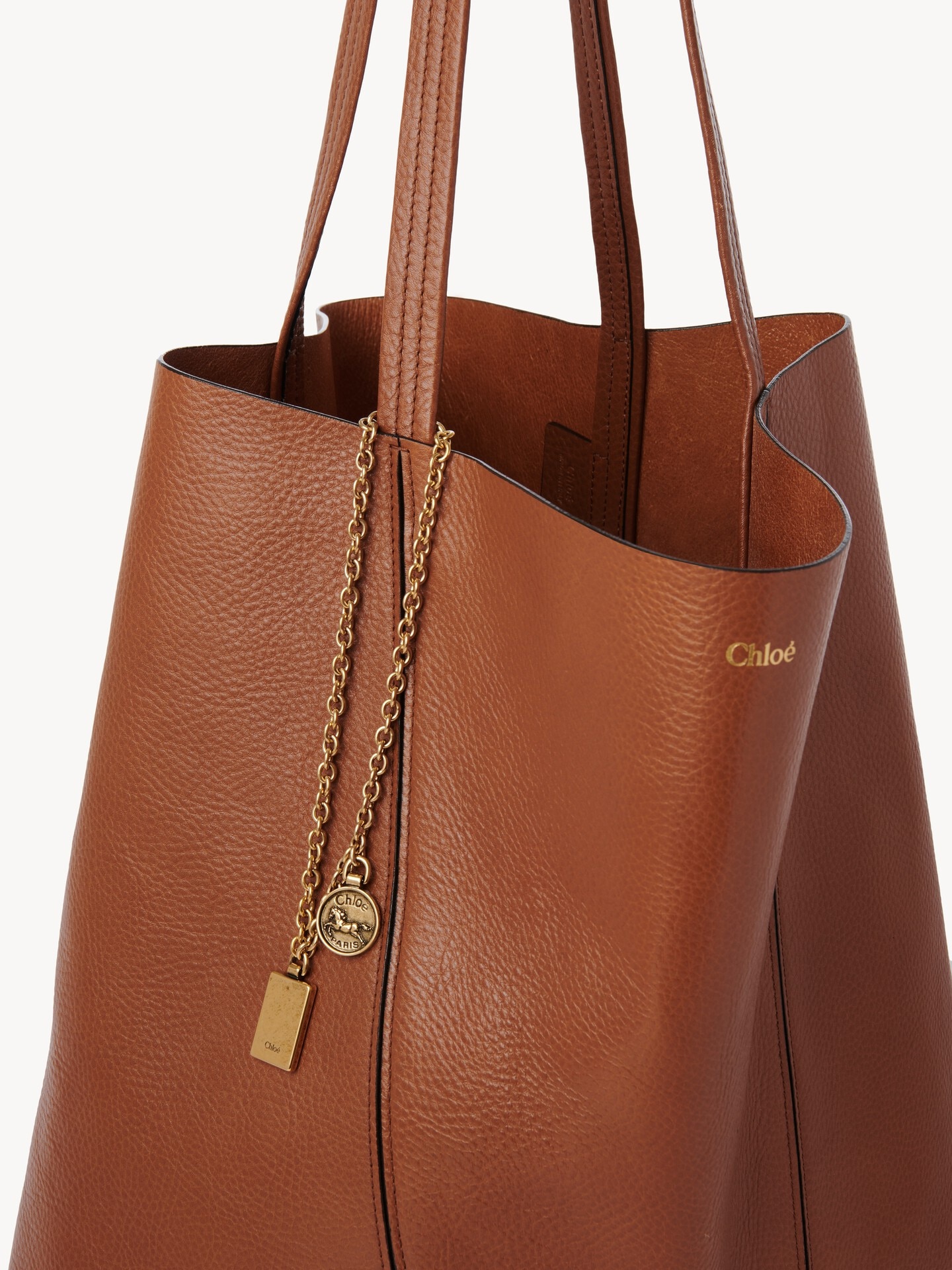 Large Chloé Spin tote bag in grained leather - 6
