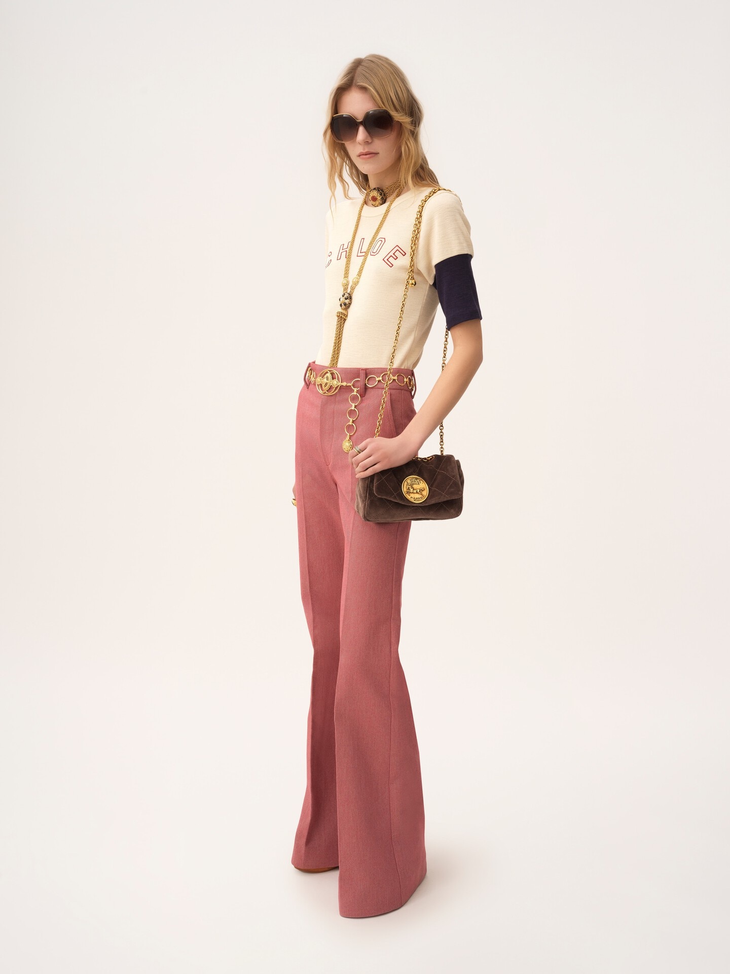 Fitted logo T-shirt in flamé cotton wool - 3