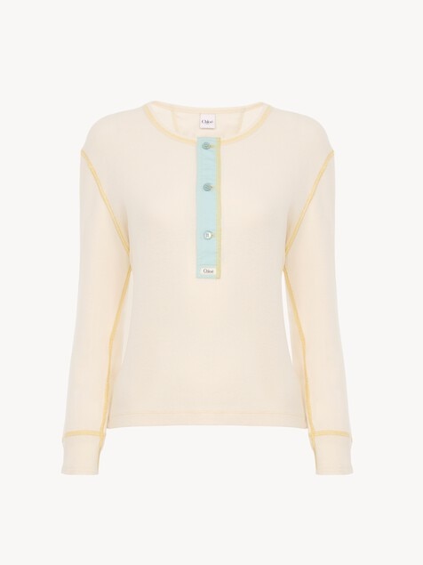 Fitted Henley shirt in cotton jersey
