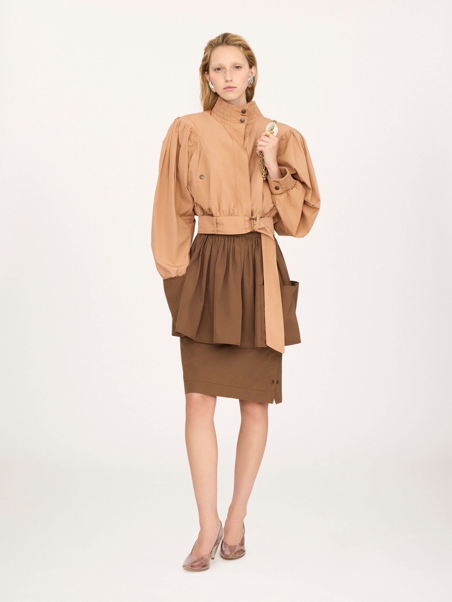 Gathered cropped jacket in cotton poplin - 3