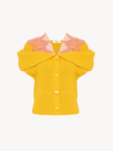 Cape cardigan in a cotton knit & lace