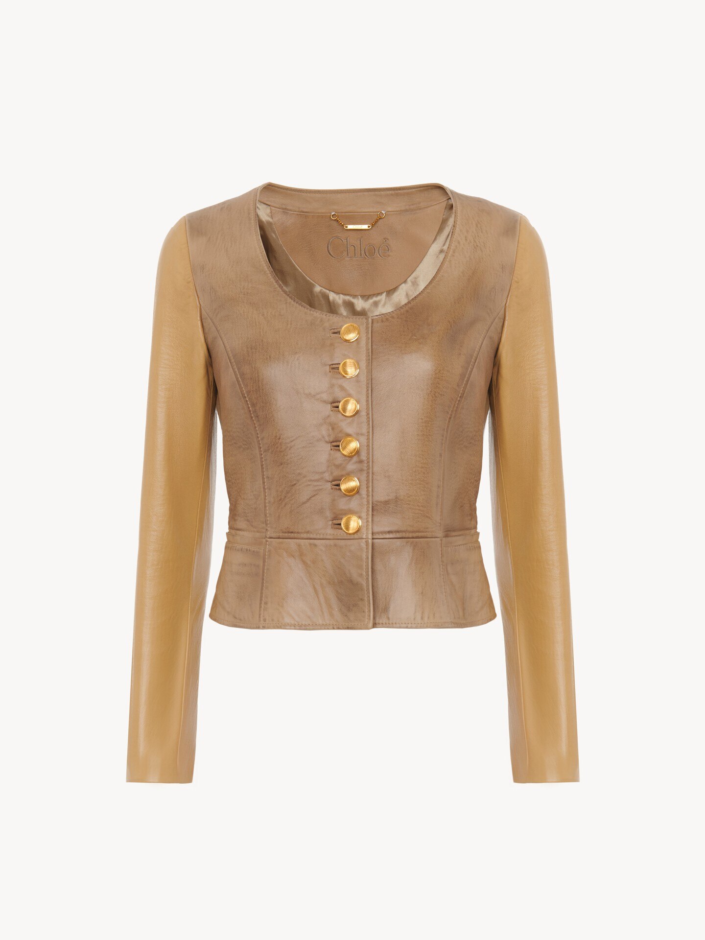 Scoop-neck cinched jacket in leather - 2
