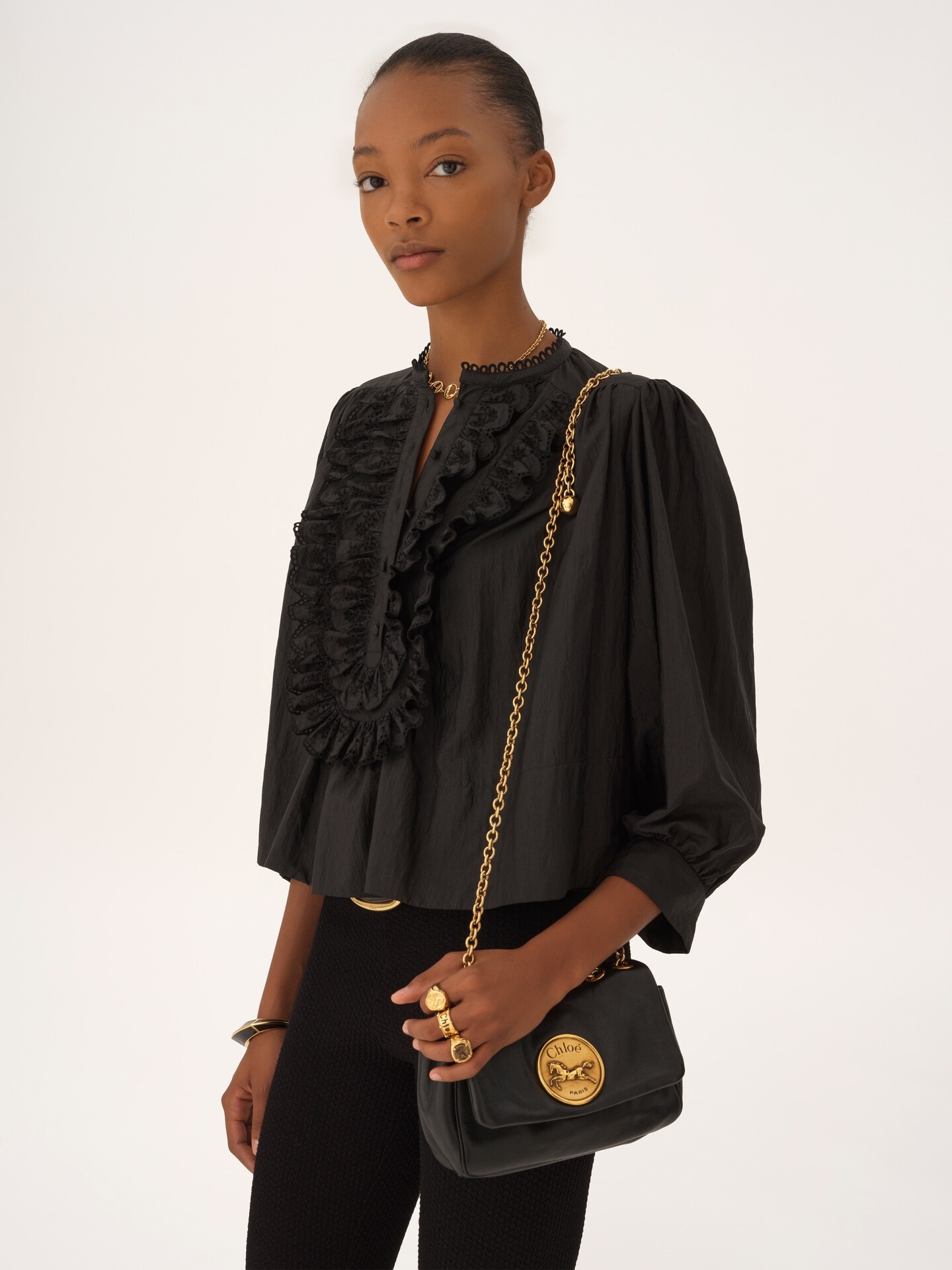 Gathered ruffled top in technical taffeta - 4